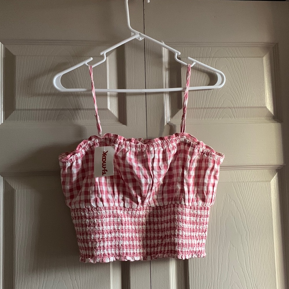 Brand new pink and white checkered cropped tank top.